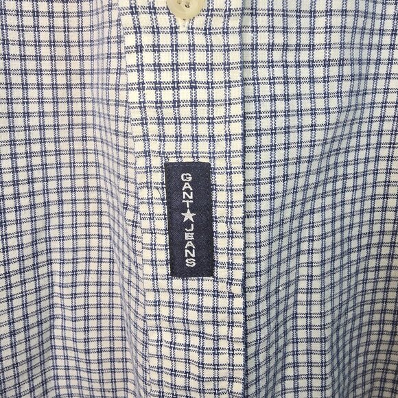 GANT LINEN BLEND MENS SHORT SLEEVE BUTTON DOWN BLUE WHITE CHECKED SIZE LARGE - Picture 5 of 7